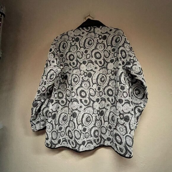 Harubella Hand Made Textured Crinkle Jacket Women Medium Button Front Gray Black - Picture 2 of 11